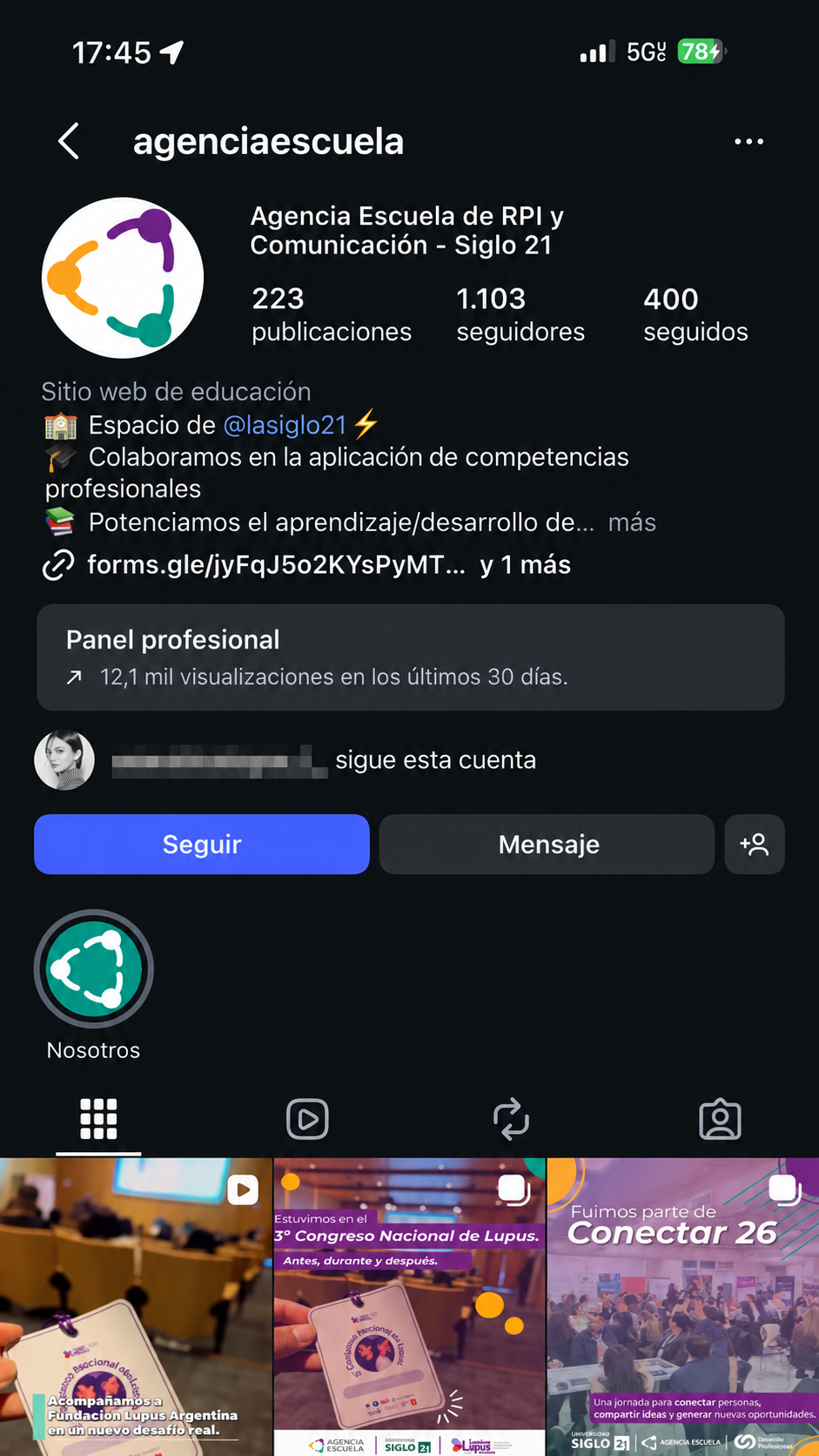 Agencia Escuela Siglo 21 Instagram profile