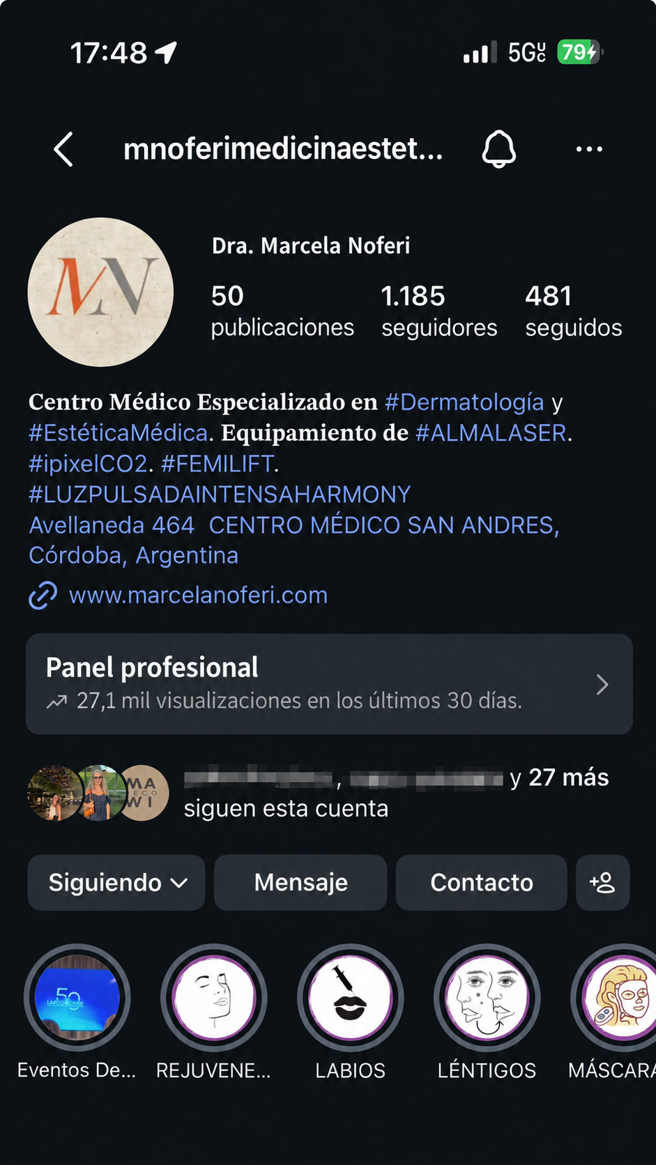 Dra. Marcela Noferi Instagram profile